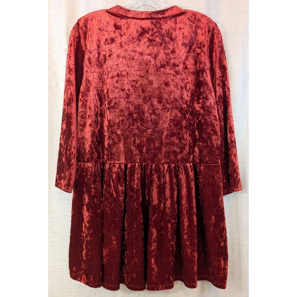 Honeyme Women's LG Velvet Velour Peplum Tunic Rusty Red Whimsygoth Bohemian Boho - Picture 2 of 8